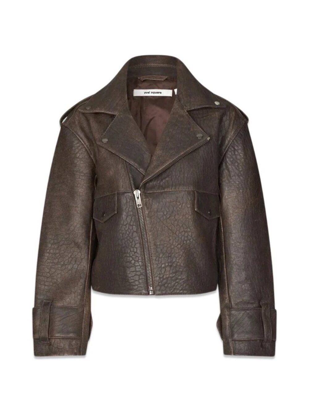 Oval Square Rock Biker Leather Jacket - Size S